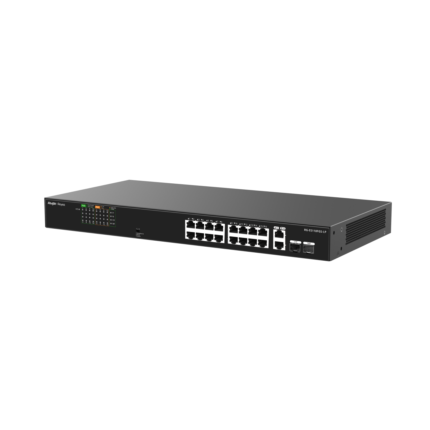 RG-ES118FGS-LP – Switch PoE non géré 16×FE + 2 SFP – 7.2 Gbps – Image 2